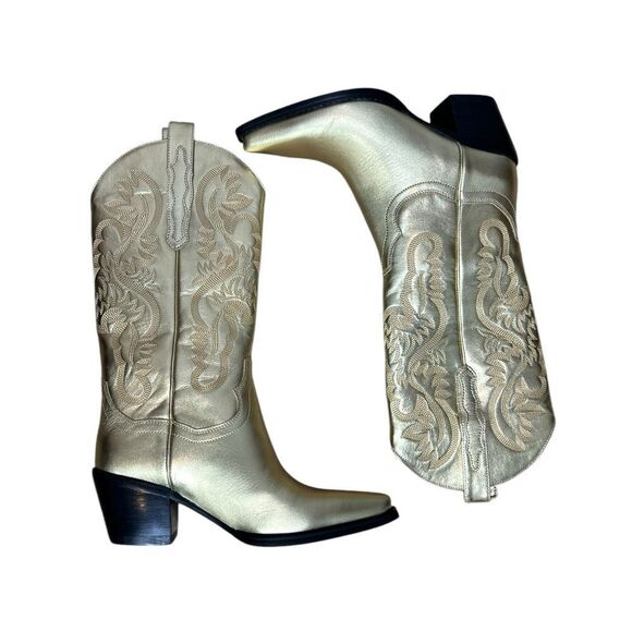 Jeffrey Campbell Dagget Gold Leather Cowboy Boots | Size 7.5 - Picture 12 of 13